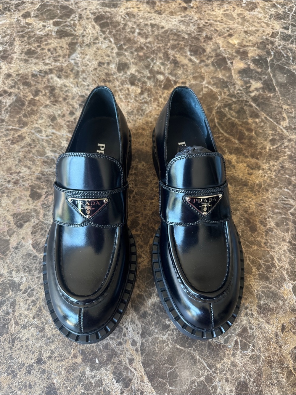 Prada classic black loafers moccasins jiao flats sz 38.5